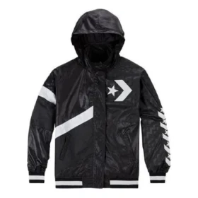 Casual Sports Logo Kapüşonlu Ceket Siyah