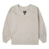 Düz Renk Bol Kesim Örgü V Yaka Bej Kapüşonlu Sweatshirt