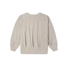 Düz Renk Bol Kesim Örgü V Yaka Bej Kapüşonlu Sweatshirt