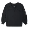 Düz Renk Gevşek Örgü V Yaka Kapüşonlu Sweatshirt Siyah