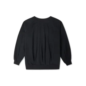 Düz Renk Gevşek Örgü V Yaka Kapüşonlu Sweatshirt Siyah