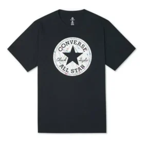 Erkek Converse Chuck Desenli Yuvarlak Yaka Günlük Spor Nefes Alabilir Kısa Kollu Siyah
