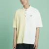 Erkek Converse Splicing Colorblock Yaka Kısa Kollu Krem Sarı Polo Gömlek
