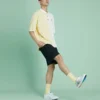 Erkek Converse Splicing Colorblock Yaka Kısa Kollu Krem Sarı Polo Gömlek