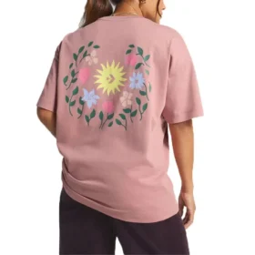 Çiçek Desenli Crew Tişört Asya Bedenleri “Pembe”