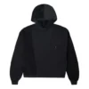 Kadife Eklemeli Düz Renkli Spor Kapüşonlu Sweatshirt Siyah