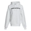 Klasik Logo Spor Giyim Günlük Spor Polar Astarlı Kapüşonlu Sweatshirt Beyaz