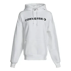 Klasik Logo Spor Giyim Günlük Spor Polar Astarlı Kapüşonlu Sweatshirt Beyaz