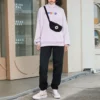Kontrast Renkli Alfabe İşlemeli Örme Kapüşonlu Sweatshirt Mor