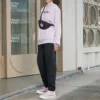 Kontrast Renkli Alfabe İşlemeli Örme Kapüşonlu Sweatshirt Mor