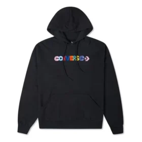 Kontrast Renkli Alfabe İşlemeli Örme Kapüşonlu Sweatshirt Siyah