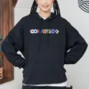 Kontrast Renkli Alfabe İşlemeli Örme Kapüşonlu Sweatshirt Siyah