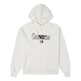 Logo İşlemeli Bol Kesim Polar Kapüşonlu Sweatshirt Beyaz