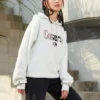 Logo İşlemeli Bol Kesim Polar Kapüşonlu Sweatshirt Beyaz