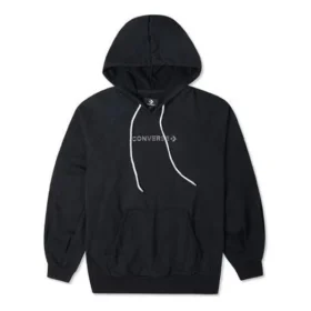 Logo İşlemeli Bol Örgü Kapüşonlu Sweatshirt Siyah