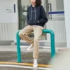 Logo İşlemeli Bol Örgü Kapüşonlu Sweatshirt Siyah
