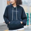 Logo İşlemeli Bol Örgü Kapüşonlu Sweatshirt Siyah