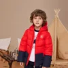 Logo Rozetli Polar Astarlı Kapüşonlu Aşağı Ceket Asya Bedenleri “Kırmızı Siyah”