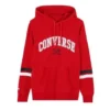 Üniversite Temalı Yazılı Kapüşonlu Sweatshirt Asya Bedenleri “Kırmızı”