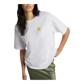 Oversized Çiçek Desenli Crew T-Shirt Asya Bedenleri “Beyaz”