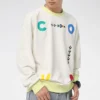 Spor Kontrast Harf Baskılı Bisiklet Yaka Sweatshirt Asya Bedenleri “Beyaz”