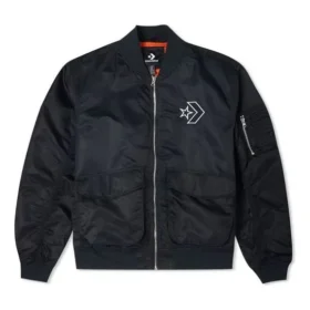 SS22 Logo Bol Kesim Spor Retro Aviator Ceket Unisex Siyah