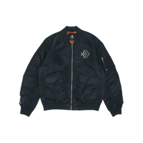 SS22 Logo Bol Kesim Spor Retro Aviator Ceket Unisex Siyah