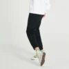 Tek Renk Bağcıklı Ayak Spor Pantolonları/Jogger Pantolonlar Koyu Siyah