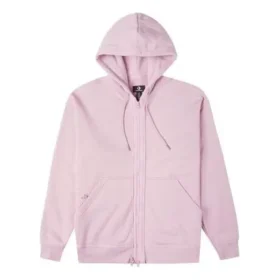 Tek Renkli Fermuarlı Uzun Kollu Kapüşonlu Ceket Asya Bedenleri “Pembe Mor”