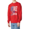 Unisex Logo Baskılı Yuvarlak Yaka Sweatshirt Kırmızı