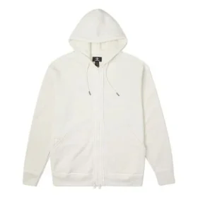 Utility Fleece French Terry Tam Fermuarlı Kapüşonlu Sweatshirt Asya Bedenleri “Beyaz”