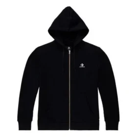 Yıldızlı Chevron Desenli Tam Fermuarlı Kapüşonlu Sweatshirt – Asya Bedenleri “Siyah”