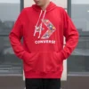 Yıldızlı Chevron Kapüşonlu Sweatshirt Asya Bedenleri “Kırmızı”